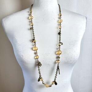 Vintage Robert Rose Necklace Long AB Charm Gold Tone Heart Lock Key Cameo EUC